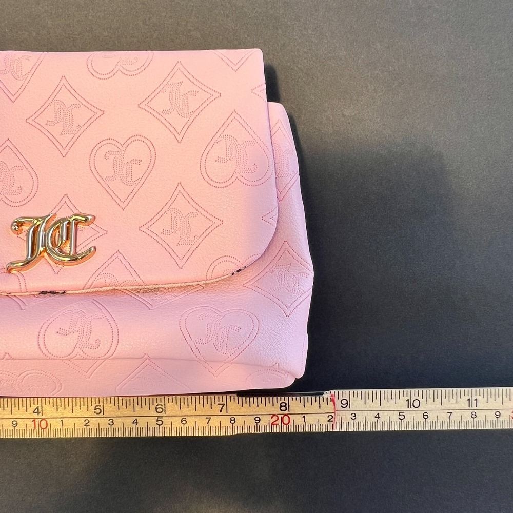 Juicy Couture Pink Monogram Clutch Bag Wristlet Purse‎ Gold Chain Charm Y2K Soft - Picture 8 of 9